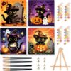 Arttoplus 4 Pack Halloween Paint by Numbers Kit for Kids with Frame, Black Cat Kids Paint by Numbers Ages 4-8-12 with Wooden Easel,Easy Oil Painting by Number for Gift Home Wall Decor(8x8 inch)
