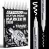 ARTWARD White Acrylic Paint Markers 8 Pack, Dual Tip 0.7mm & 3mm Acrylic Paint Pen, for Rock, Wood, Glass, Canvas, Ceramic, Metal, DIY Crafts