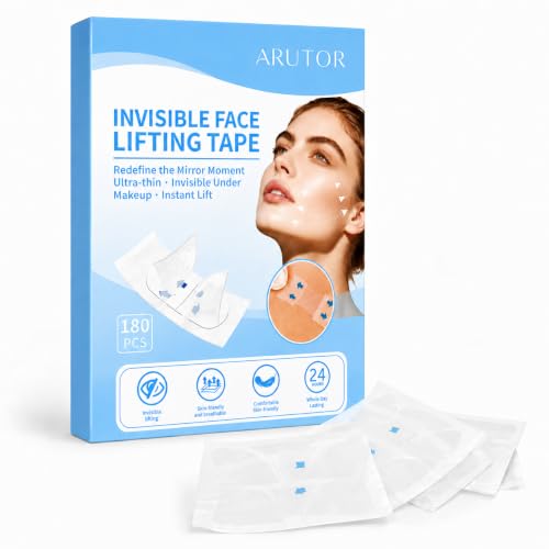 Arutor Invisible Face Tape for Women, 180 PCS Ultra-Thin Clear Makeup Tape for Jawline, Neck and Under-Chin Area, Breathable Facial Contour Tape for Under Makeup and Beauty Styling