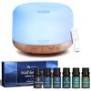 ASAKUKI Home Aromatherapy Starter Kit, 500ml Essential Oil Diffuser & 6 Well-Being Essential Oil Blends for Home