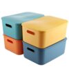 ASelected 4 Pcs Large Storage Boxes With Lids, Stackable Plastic Storage Baskets with Handle, Colorful Organizer Bins for Cupboard, Kitchen, Office, Bathroom