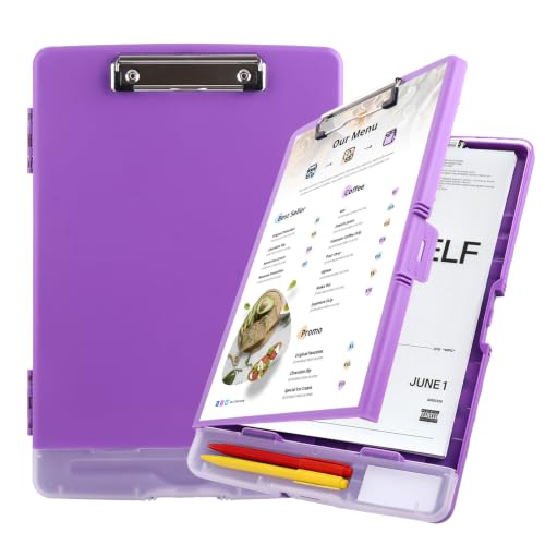 ASelected A4 Clipboard with Storage, Clipboard with Pen Holder, Plastic Clipboards with Compartment, Heavy Duty Storage Box Folder for School, Office, Medical Personnel, Side-Opening (Purple)