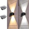 ASLIDECOR Solar Wall Lights Up Down 2 Pack, 4 Led Solar Sconce,Waterproof Deck Fence Lighting for House Outdoor Decor (Warm White&Cold White)