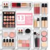 Asnews 13 Pcs Desk Organizer Tray for Makeup, 5 Sizes Vanity Makeup Drawer Organizer Set, Non-Slip Desk Drawer Organizer Trays for Bathroom, Bedroom, Office, Fits Jewelry