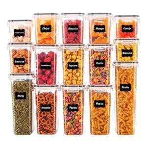 Asnews 15PC Pantry Storage Containers, Airtight Food Storage Containers with Lids, BPA Free Kitchen and Pantry Organization and Storage Set for Pasta, Dry Food, Flour and Sugar, Cereal