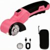 Asnish Cordless Electric Scissors 4.2V, Fabric LeatherPlastic Cutter Machine, Rotary Utility Knife forCarpet Cardboard Craft Cutting with Storage Box(Pink)
