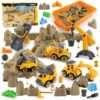 Asoxt 43-Piece Construction Sensory Playset – 2 lbs Play Sand, 4 DIY Trucks, Crane & Road Signs – Creative Sandbox Toy for Kids Ages 3+