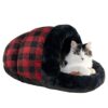 ASPCA Cat Slipper Cave Bed – Cozy Self-Warming Pet Hideaway – Red Buffalo Check Plaid – Soft Plush Interior for Kittens & Puppies