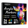 ASSITUO Acrylic Paint Markers, 24 Pack, 48 Colors, Dual-Tip, Quick Dry, Waterproof, for Rock Painting, Wood, Canvas, Glass, DIY Crafts