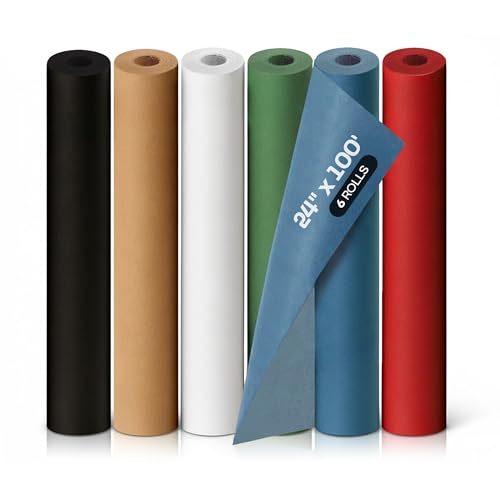 Assorted Colors Construction Paper, Set of 6 Rolls 24" x 1200" (100 ft) - USA-Made Quality Natural Multi-Color Paper for Gift Wrapping, Kids' Arts & Crafts, School & DIY Projects by IDL Packaging