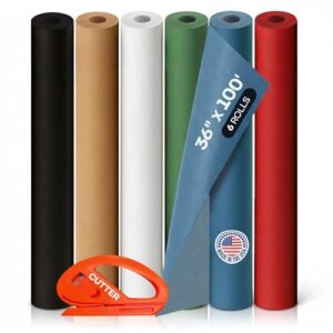 Assorted Colors Kraft Paper with Cutter, Set of 6 Rolls 36" x 1200"(100 ft)