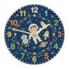 Astronaut Wall Clock, Playful Educational Rocket Robot Space Navy Blue Quiet Wall Clock for Living Room Bathroom Hallway Entryway Decor 11.6x11.6 Inches