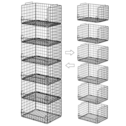 Astrorhine 6-Tier Stackable Closet Organizers and Storage Basket - Foldable Closet Shelf Organizer System, Sturdy Metal Space-Saving Clothes Storage Bins for Wardrobe, Black
