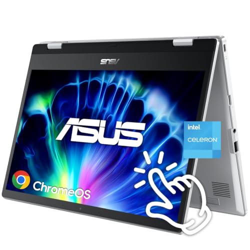 ASUS Chromebook Flip CX1 Laptop, 14" Full HD NanoEdge 360° Touchscreen, Intel Celeron N4500, 8GB RAM, 128GB eMMC Storage, Type-A|C, Wi-Fi 6, HD Webcam, Ultraportable, ChromeOS, Transparent Silver