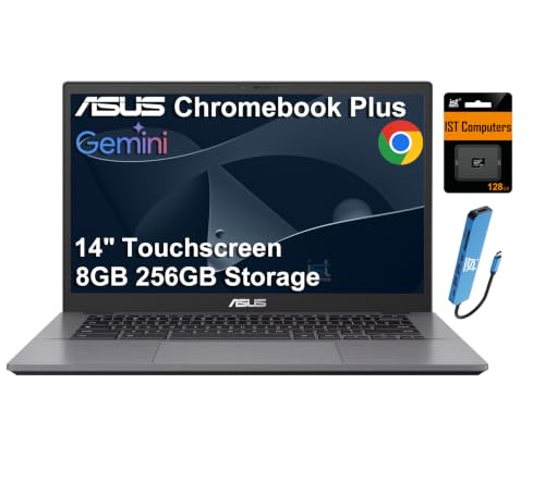 ASUS Chromebook Plus CX34 Touchscreen Laptop (14" FHD, Intel Core i3-1315U, 8GB RAM, 128GB Storage + 128GB SD Card), Enterprise Business, Student, 1080p Webcam, Gemini AI, IST HUB, Wi-Fi 6E, Chrome OS