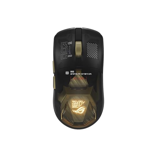 ASUS ROG 20th Edition Harpe II Extreme – Wireless Esports Gaming Mouse – 82g Lightweight, Tri-Mode Connectivity, 65K DPI, 8K Hz Polling, 24K Gold-Plated, Web Config – Gold/Black