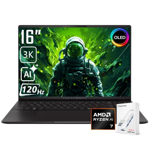 ASUS Vivobook S16 Business Laptop, 16" 120Hz 3K OLED Display, AMD Ryzen AI 7 350(>Ultra 7 266V), AI Ready, 1-Zone RGB Backlit Keyboard, FHD IR Webcam, Windows 11 Home, Black(16GB DDR5 RAM | 2TB SSD)