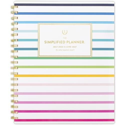 AT-A-GLANCE Planner 2026-2027 Weekly & Monthly Academic 12-Month July-June, 8-1/2" x 11", Simplified by Emily Ley, Happy Stripe (EL49-905A)