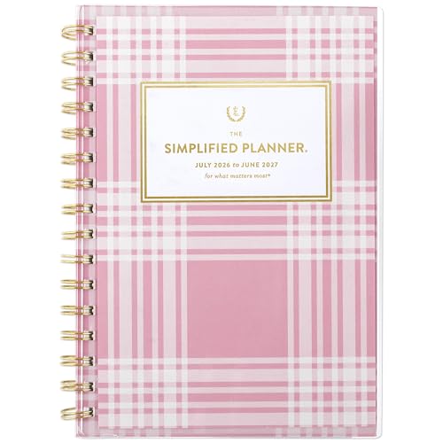 AT-A-GLANCE Planner 2026-2027 Weekly & Monthly Academic 12-Month July-June, 5-1/2" x 8-1/2", Front Cover Pocket, Simplified by Emily Ley, Oversized Plaid (EL51-201A) (Pack of 12)