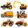 AtomDream Tech 6 Pack Diecast Construction Vehicle Toys – Mini Construction Truck Set with Excavator, Dump Truck, Bulldozer & Mixer for Boys Girls Ages 3+, Birthday Party Favors & Goodie Bag Stuffers