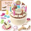 Atoylink Chocolate Wooden Birthday Cake Toy for Kids, Pretend Play Food Set