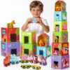 Atoylink Toddler Sorting & Stacking Toy with Wooden Magnetic Animal Train, 6 Farm Number Stacking Blocks Nesting Set, Montessori Educational Preschool Toy for Toddlers 1-3 Boys Girls Kindergarten Gift
