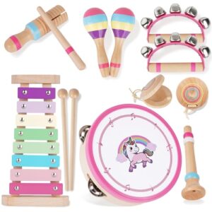 ATOYUS Musical Instruments for Toddlers 1-3, Montessori Toys for 1 2 3 Year Old Boys Girls, Wooden Percussion Instruments Xylophone Tambourine Toys for Kids, Preschool Christmas Birthday Gift for Baby