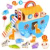 ATOYUS Toddlers Noah's Ark Toys with Wooden Animal Shape Sorters, Baptism Gifts for Girls Boys 2 3 4 Years Old, Montessori Educational Toys for Toddlers, Bible Story Book for Kids Ages 2-4