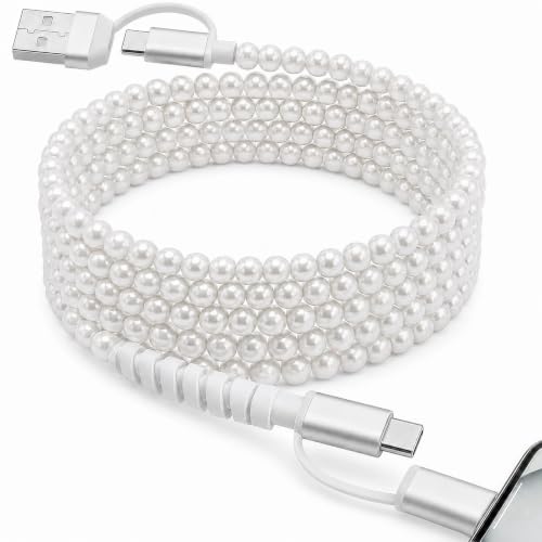 Atsidexa 4-in-1 Beaded Charging Cable, MFi Certified, Works with CarPlay, 6.6FT 60W Fast Charger Cord for iPhone 17/16/15/14/13/12/11, iPad, Samsung, Android and More (Pure Pearl)
