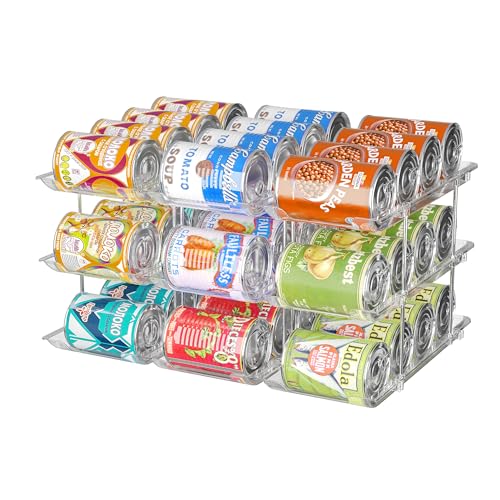 Attelite Can Organizer for Pantry, 3 Sets 3 Tiers Can Storage Organizer Pantry,Soda Can Organizer for Fridge 36 Cans Rack Automatic Rolling Stackable Canned Food Organizer,Clear