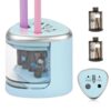 AUAUY Electric Pencil Sharpener with Double Hole, Battery Operated Automatic Sharpener with 2 Extra Knife Holders, for 6-8mm/9-12mm Standard Pencils, Colored Pencils, and Makeup Pencils（Blue）