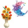 Audaxly Moon Flower & Sunflower & Tulip Building Set with Vase, Artificial Botanical Collection Decor for Home Office Room, Birthday