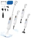 AUKACI F2BR Steam Mop,12-in-1 Handheld Steam Cleaner,Powerful Detachable Steam Mop for Floor Cleaning,360ML Tank,15FT Power Cable,Scrubbing Steam Cleaner for Home,Hardwood,Tile,Grout,Furniture-Brown