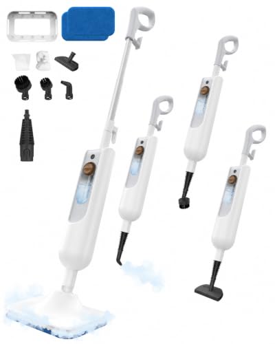 AUKACI F2BR Steam Mop,12-in-1 Handheld Steam Cleaner,Powerful Detachable Steam Mop for Floor Cleaning,360ML Tank,15FT Power Cable,Scrubbing Steam Cleaner for Home,Hardwood,Tile,Grout,Furniture-Brown