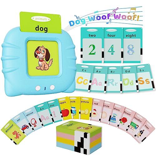 Aullsaty Talking Flash Cards for Toddlers 1-3, Upgraded 248 Sight Words Montessori Speech Therapy Toy, Autism Sensory Educational Learning Toys, Birthday Gift for Boys Girls (Blue)