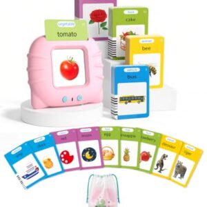 Aullsaty Talking Flash Cards for Toddlers Ages 1-3, 224 Words Montessori Speech Therapy Toys, Autism Sensory Toy, Educational Learning Speech Therapy Birthday Gifts for Boys Girls (Pink)