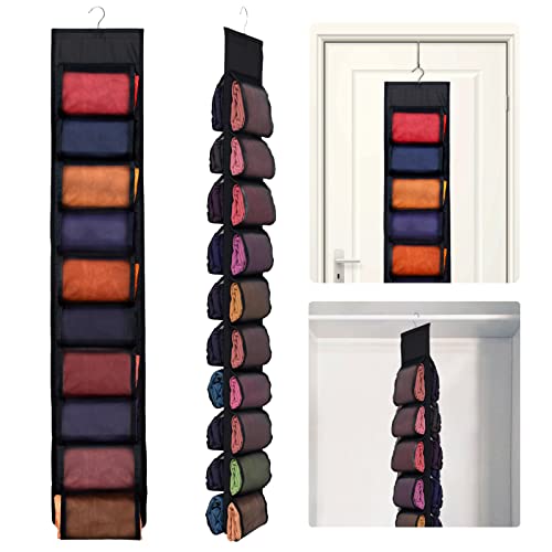 Aulock 2 Pack Legging Storage Organizer, Hanging Closet Organizer System, Black Clothes Closets Holder with 20 Roll Independent Compartments for Yoga T-Shirts Bras Socks Pants Tank Top Towel