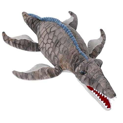 AULUDA Dinosaur Plush Toy, Mosasaurus Stuffed Animal Throw Plushie Pillow Doll, Soft Grey Fluffy Friend Hugging Cushion - Present for Every Age & Occasion