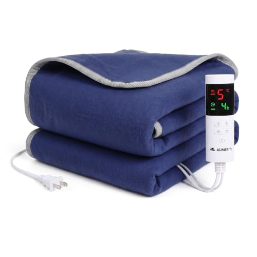 AUMERITI - Heated Blanket 50"x60", Electric Blanket with 9 Heating Levels & Auto Shut-Off & 1-12H Timer, Soft Polyester Heating Blanket Throw for Couch & Bed, Machine Washable, Grey