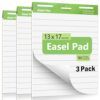 AU&MU Sticky Mini Easel Pad, 13in * 17in Anchor Chart Paper,Self Stick Flip Chart Paper, Sticky Chart Paper for Teachers and Office, 30 Sheets/Pad, 3 Pad (Line)