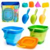 AuntyFey Collapsible Beach Toys Sand Toys for Toddlers 1-3, Beach Toy Sand Toy for Kids Ages 4-8, Collapsible Beach Sand Buckets Toys for Kids, Sandbox Toys for Toddler with Castle Sand Mold Shovel
