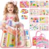 Aurasys Toddler Busy Board Montessori Toys for Girl Birthday Gift,Educational Learning Sensory Busy Book, Airplane Car Travel Activities Toy for Girl(Pink)