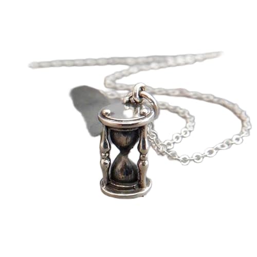 Aurexil 925 sterling silver hourglass necklace. medieval time piece pendant. 3d sand glass timer clock charm. unique history teacher gift | with 18 inch chain |silver plated |TMP_02643