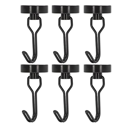 Aurikall 180 Degree Rotating Swing Hangers - 6 Piece Magnetic Hook Set with 15 kg Load Capacity, Black Magnetic Finish for Organization and Storage for Metal Surfaces - No Drilling (Black)