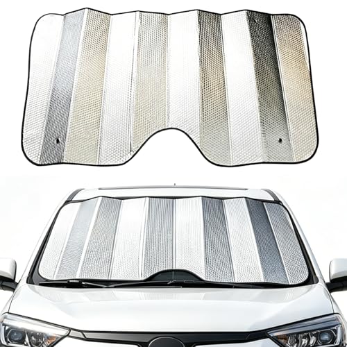 AurLunUs Windshield Sun Shade for Car, Car Window Shades Keeps Vehicle Cool, Universal Front UV Ray Protector Sunshade, Front Window Sunshade with Suction Cups (55.1" x 27.5" #Silver)