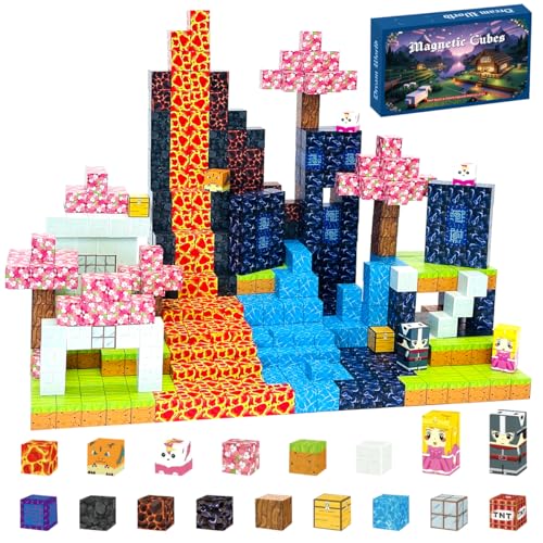 Aurname 200PCS Magnetic Blocks - Magnet Cubes, Lava Theme Magic Portal Set, Fade-Resistant STEM Sensory Building Bricks, Non-Toxic Montessori Construction Toys for 3+ Year Old Girls & Boys