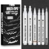 Aurobliss White Art Pen 6 Pieces, Opaque White Paint Pen Set with Brush, Fineliner, Chisel/Medium/Fine Point, Acrylic Paint Pens for Writing and Drawing on