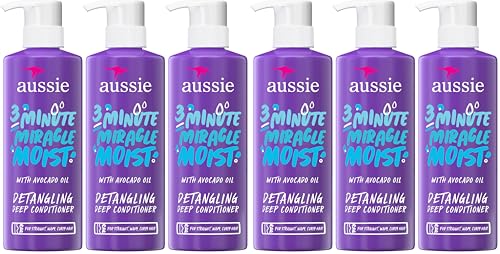 Aussie 3 Minute Miracle Moist Deep Conditioner for Dry Hair, Avocado & Jojoba Oil, Safe for Color Treated Hair, Nourishing Hydration, Silky Shine, Paraben-Free, 16 Fl Oz Each (Pack of 6)
