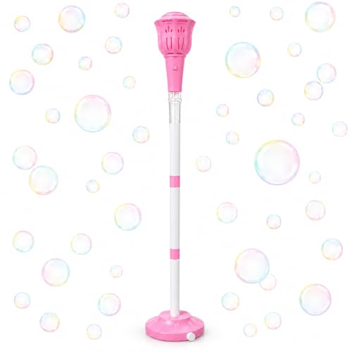 Automatic Standing Bubble Machine for Kids, Adjustable Bubble Tower Toy that Creates Colorful Bubbles for Outdoor Toddler Activities, Backyard Family Gatherings, and Birthday Party Fun