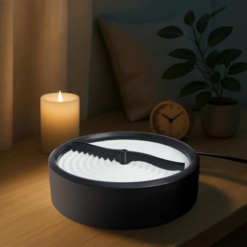 Automatic Zen Sand Garden for Desk, Mini Zen Garden Decor for Office Desk with White Mineral Black Base,Home Meditation for Relaxation, Sand Tray Therapy, Minimalist Plate Accessories 8in